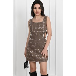 Rochie dama in carouri si perle 5035