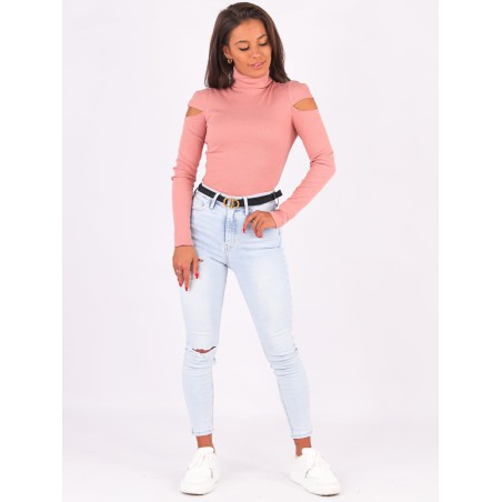 Bluza dama bumbac tetra cu decupaj in dreptul umarului 1078