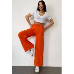 Pantalon dama bumbac evazati cu capse 6097