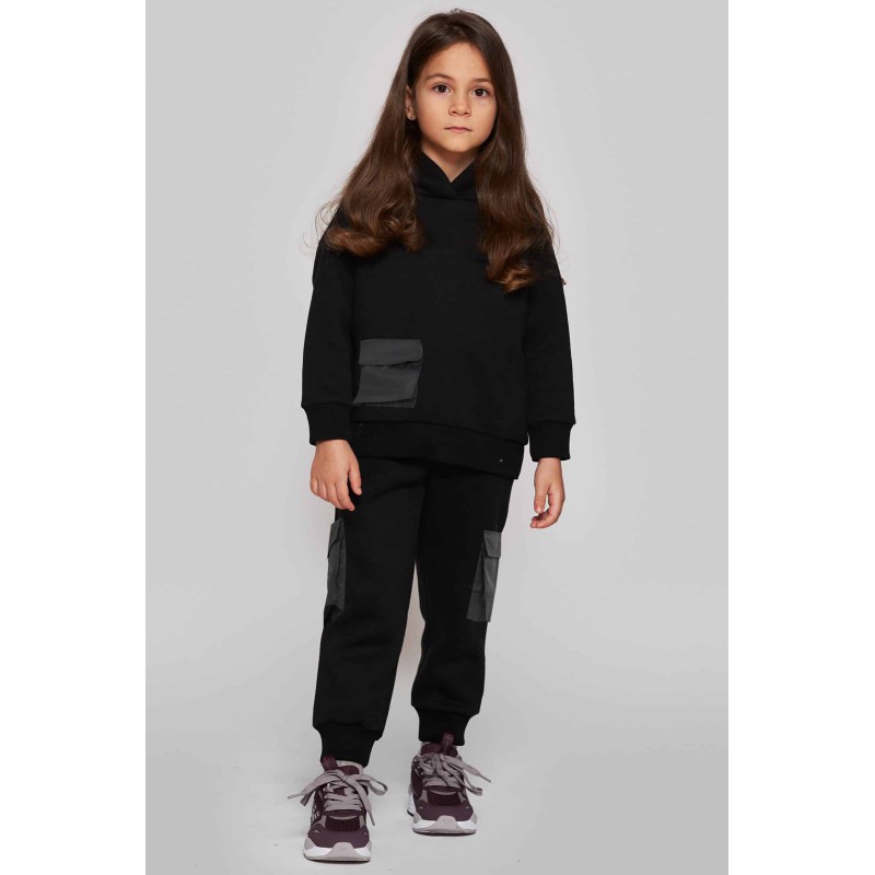 Trening copil bumbac cargo cu buzunare si gluga 9974/9986