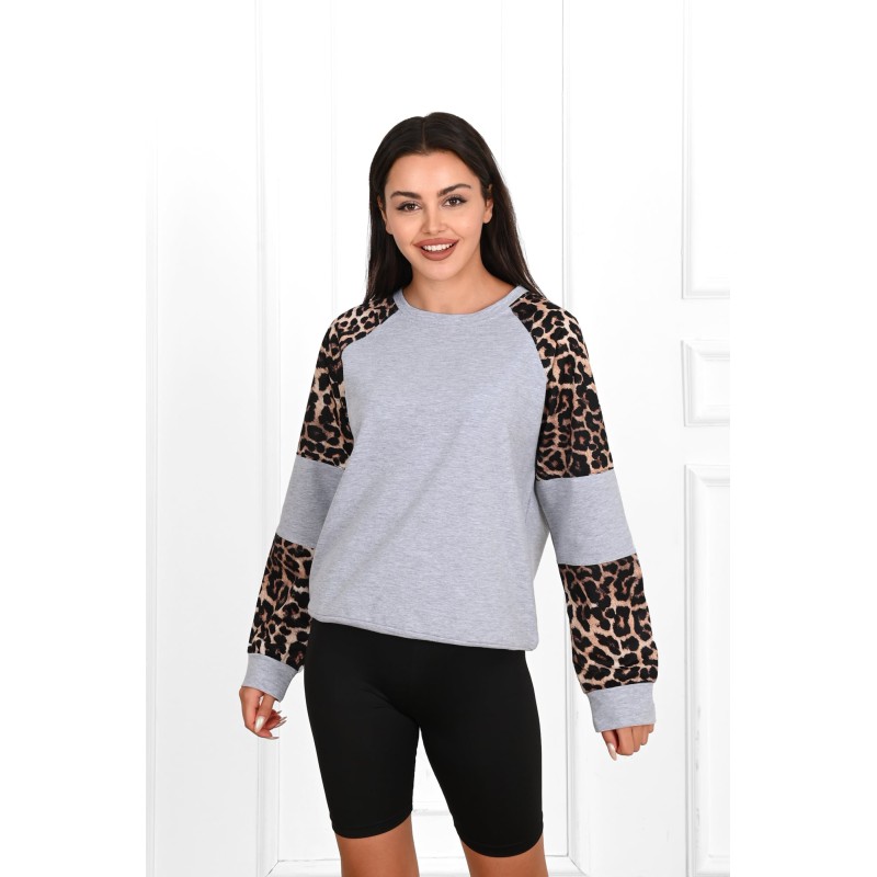 Bluza dama bumbac gri animal print 1361-23