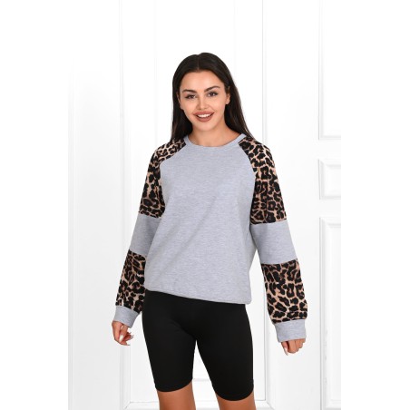 Bluza dama bumbac gri animal print 1361-23