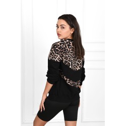Bluza dama bumbac neagra animal print 1362-23
