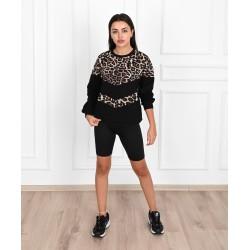 Bluza dama bumbac neagra animal print 1362-23