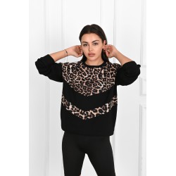 Bluza dama bumbac neagra animal print 1362-23