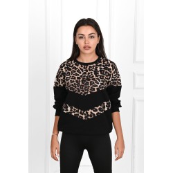 Bluza dama bumbac neagra animal print 1362-23