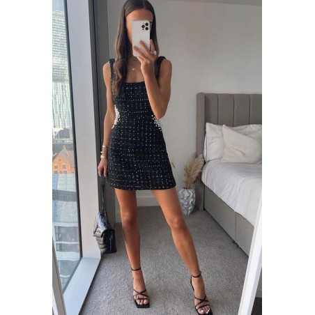 Rochie dama in carouri si perle 5035