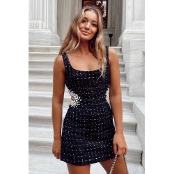 Rochie dama in carouri si perle 5035