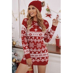 Rochie dama tricotata cu imprimeu de Craciun 2069