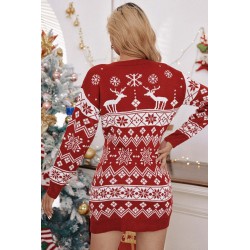 Rochie dama tricotata cu imprimeu de Craciun 2069