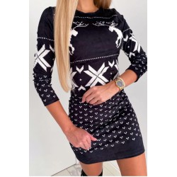 Rochie dama tricotata cu imprimeu de Craciun 2066