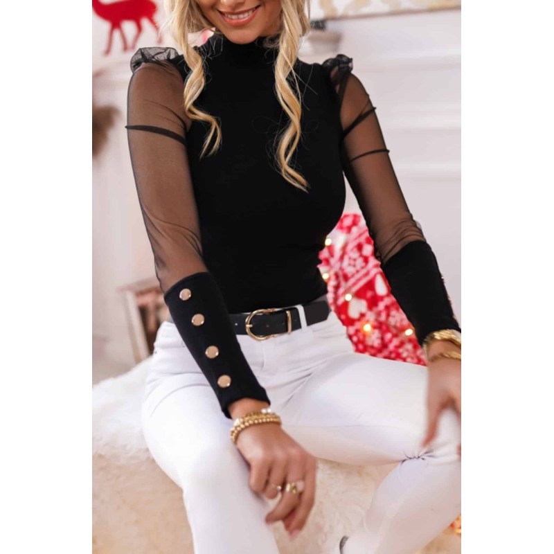 Bluza dama bumbac tetra cu tulle 9456