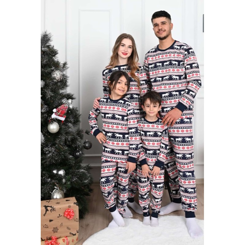 Pijama copil bumbac cu imprimeu festiv Reindeers 9382-12