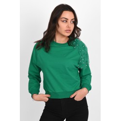 Bluza dama bumbac cu tull si perle 9153-23