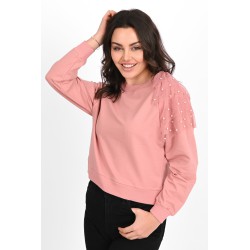 Bluza dama bumbac cu tull si perle 9153-23