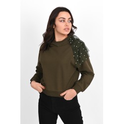 Bluza dama bumbac cu tull si perle 9153-23