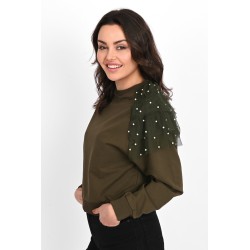 Bluza dama bumbac cu tull si perle 9153-23