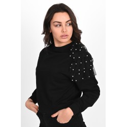 Bluza dama bumbac cu tull si perle 9153-23