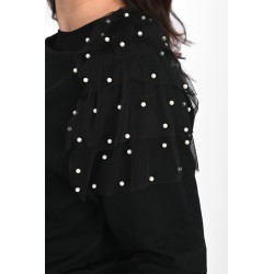 Bluza dama bumbac cu tull si perle 9153-23