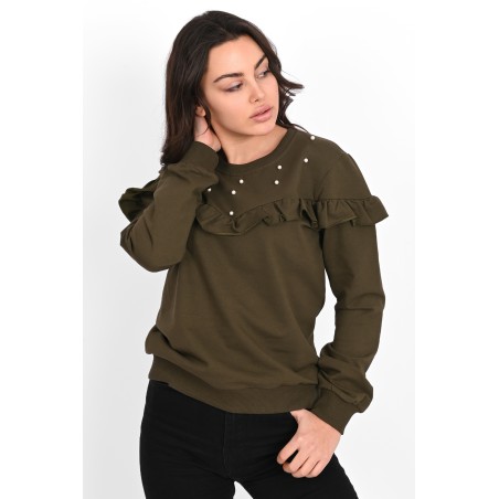 Bluza dama bumbac volan cu perle 1447-23