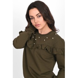 Bluza dama bumbac volan cu perle 1447-23