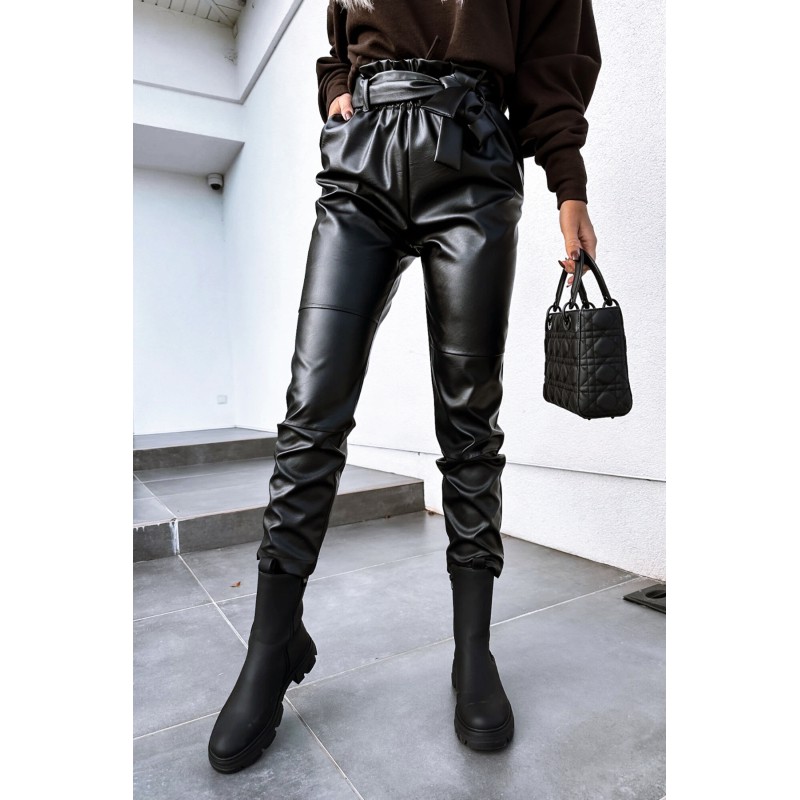 Pantalon dama piele ecologica cordon 6151