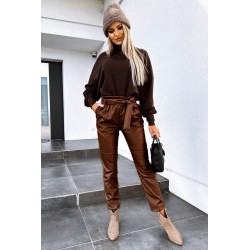 Pantalon dama piele ecologica cordon 6151