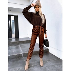 Pantalon dama piele ecologica cordon 6151