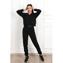 Trening dama bumbac vatuit cu gluga si capse 3587