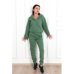 Trening dama bumbac vatuit cu gluga si capse 3587