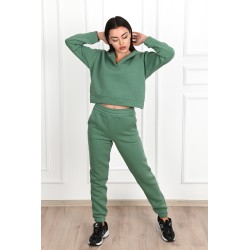 Trening dama bumbac vatuit cu gluga si capse 3587