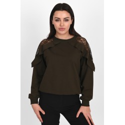 Bluza dama bumbac volan cu dantela 1453-23