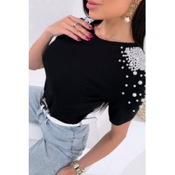Tricou dama bumbac cu perle 1131-23