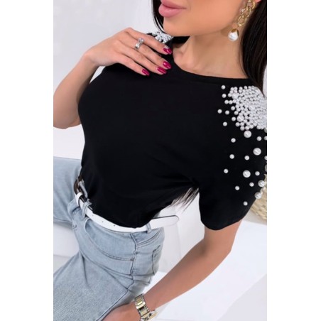 Tricou dama bumbac cu perle 1131-23