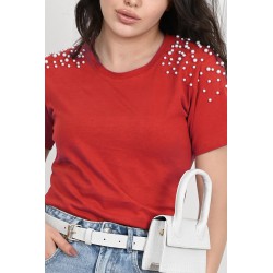 Tricou dama bumbac cu perle 1131-23