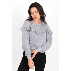 Bluza dama bumbac volan cu perle 1447-23