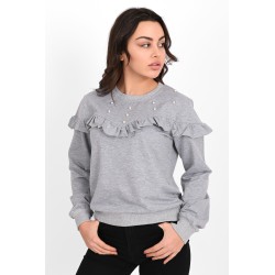 Bluza dama bumbac volan cu perle 1447-23