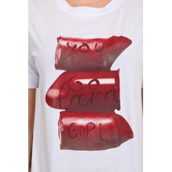 Tricou dama bumbac cu imprimeu Lipstick 1473