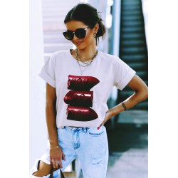 Tricou dama bumbac cu imprimeu Lipstick 1473