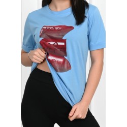 Tricou dama bumbac cu imprimeu Lipstick 1473