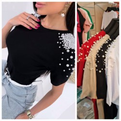 Tricou dama bumbac cu perle 1131-23