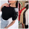 Tricou dama bumbac cu perle 1131-23