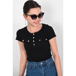 Tricou dama bumbac tetra cu capse 9857