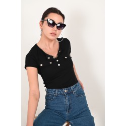 Tricou dama bumbac tetra cu capse 9857