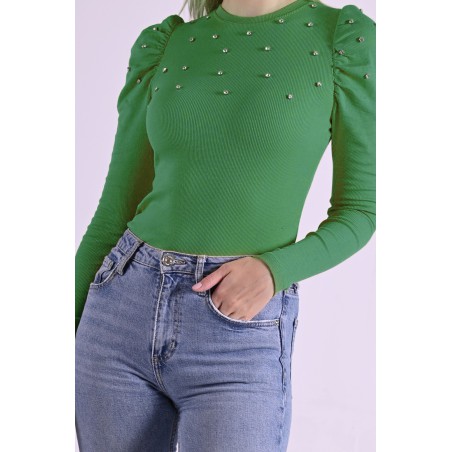 Bluza dama bumbac tetra cu perle 8642-2