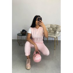 Trening dama bumbac  cu maneca scurta si gluga 9006