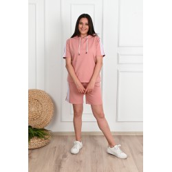 Trening dama marimi mari cu dungi si pantaloni scurti 3768-23