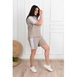 Trening dama marimi mari cu dungi si pantaloni scurti 3768-23