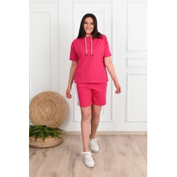 Trening dama marimi mari cu dungi si pantaloni scurti 3768-23