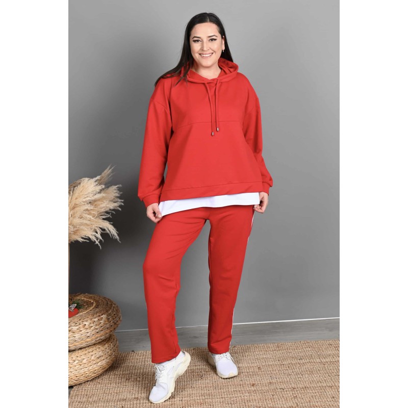 Trening dama marimi mari cu gluga si dunga subtire lateral 3168